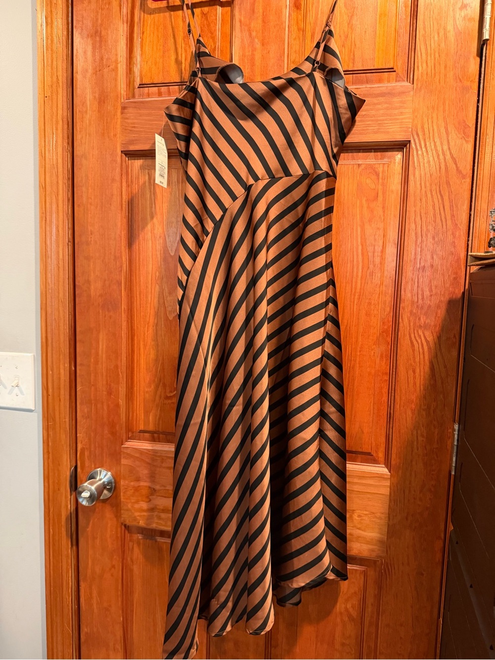 a new day Asymmetrical Satin Slip Dress in Brown and Black Stripes